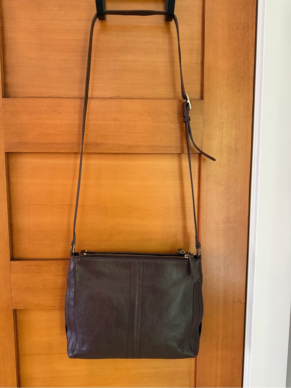 Halogen Nordstrom Dark Brown Leather Crossbody - Double Zipper GUC Coach vibes